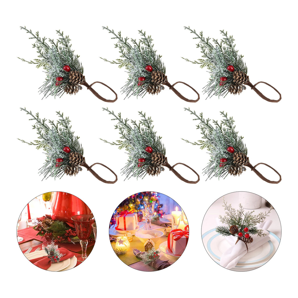 6Pcs Cedar Red Fruit Napkin Rings with Christmas Elements Designed for Most Napkins, Ideal Decoration for Christmas Parties Oasis Select