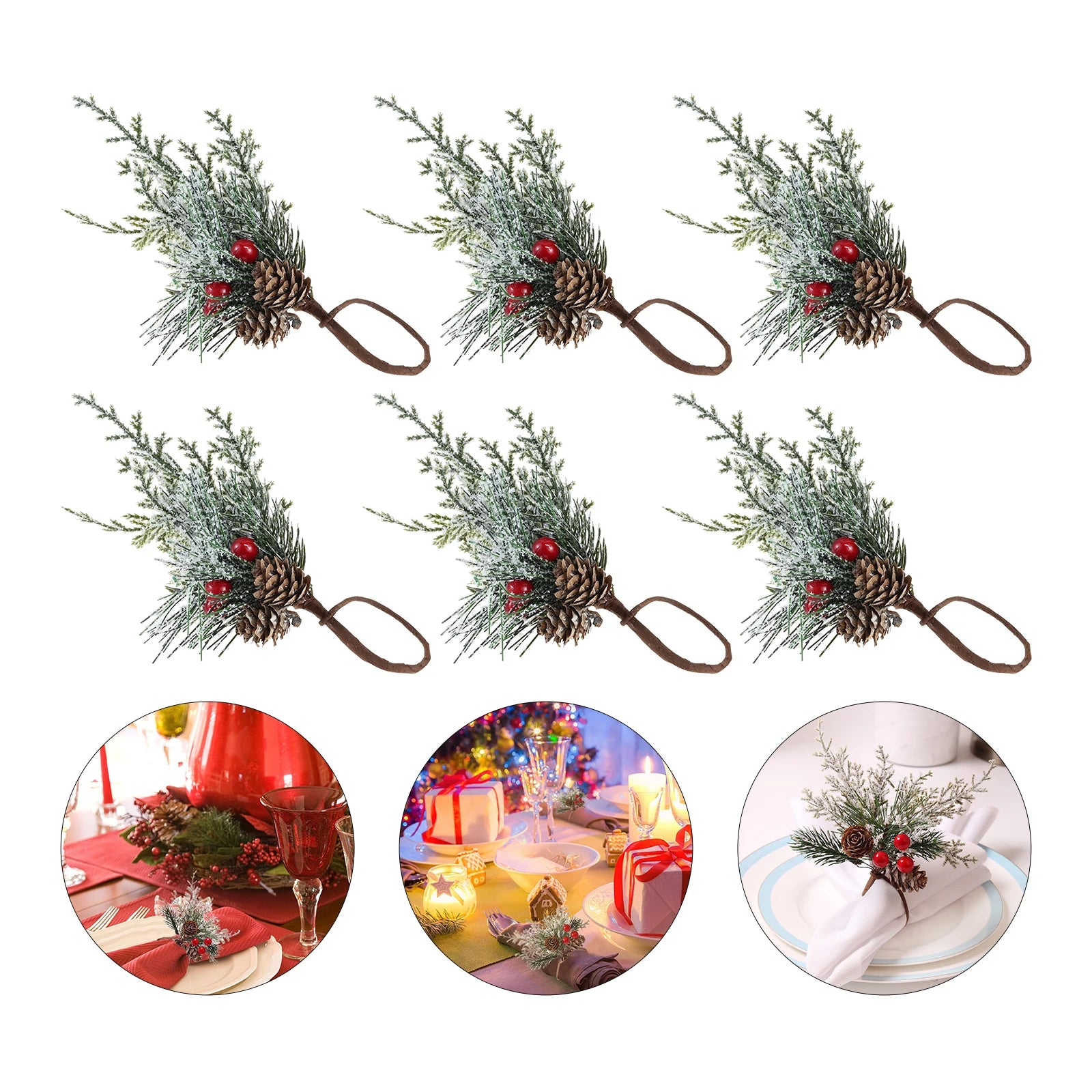 6Pcs Cedar Red Fruit Napkin Rings with Christmas Elements Designed for Most Napkins, Ideal Decoration for Christmas Parties Oasis Select