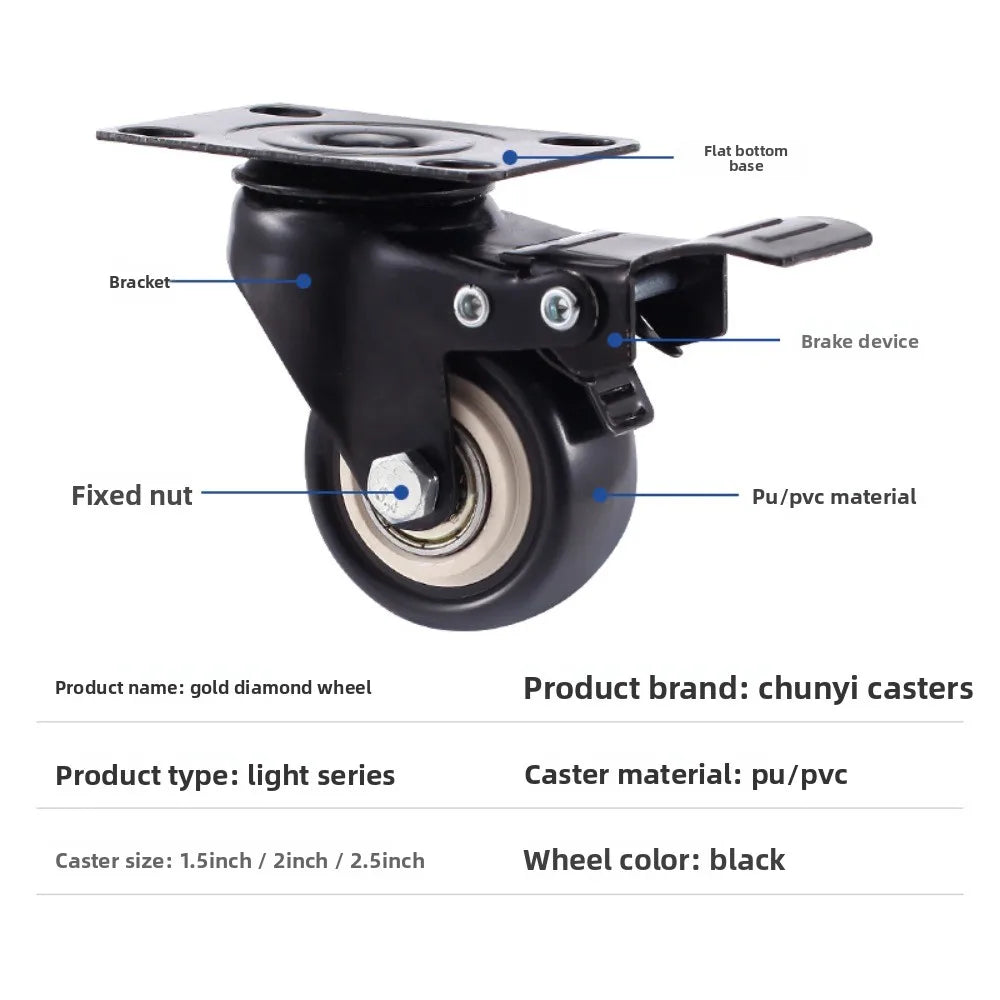 Heavy Duty 1.5"/2" Swivel Caster Wheels Threaded Stem with Brake Trolley Furniture Caster M8/M10 Threaded Stem Oasis Select