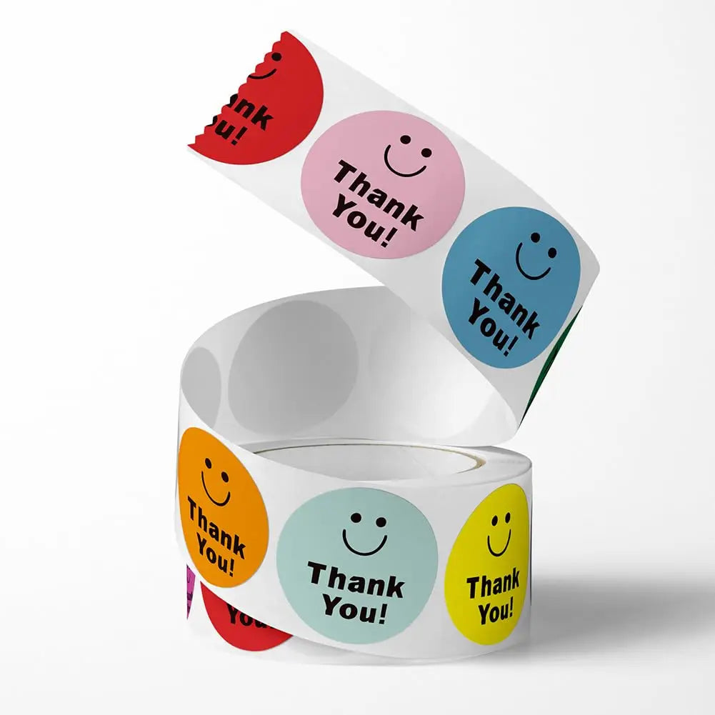 500 Pcs Thank You Stickers 8 Designs Colorful Smiley 1 Inch Thank You Stickers for Packaging Thank You Stickers for Baking Oasis Select