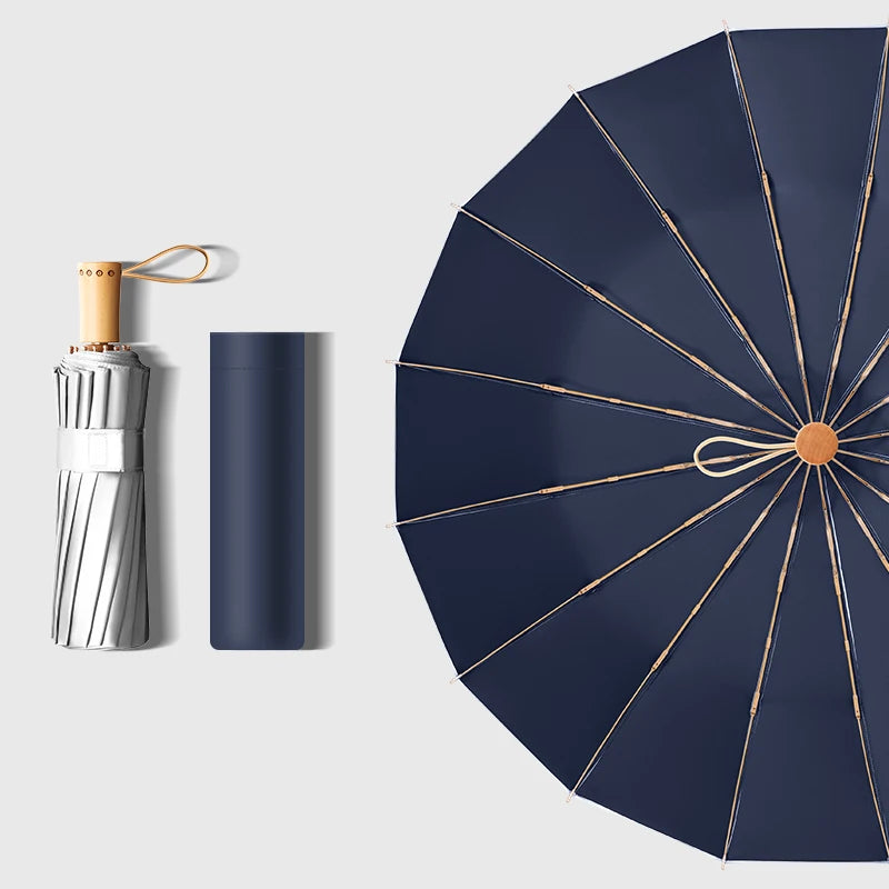16 Bone Titanium Silver Sun Umbrella Protection UV Sunshine Rain