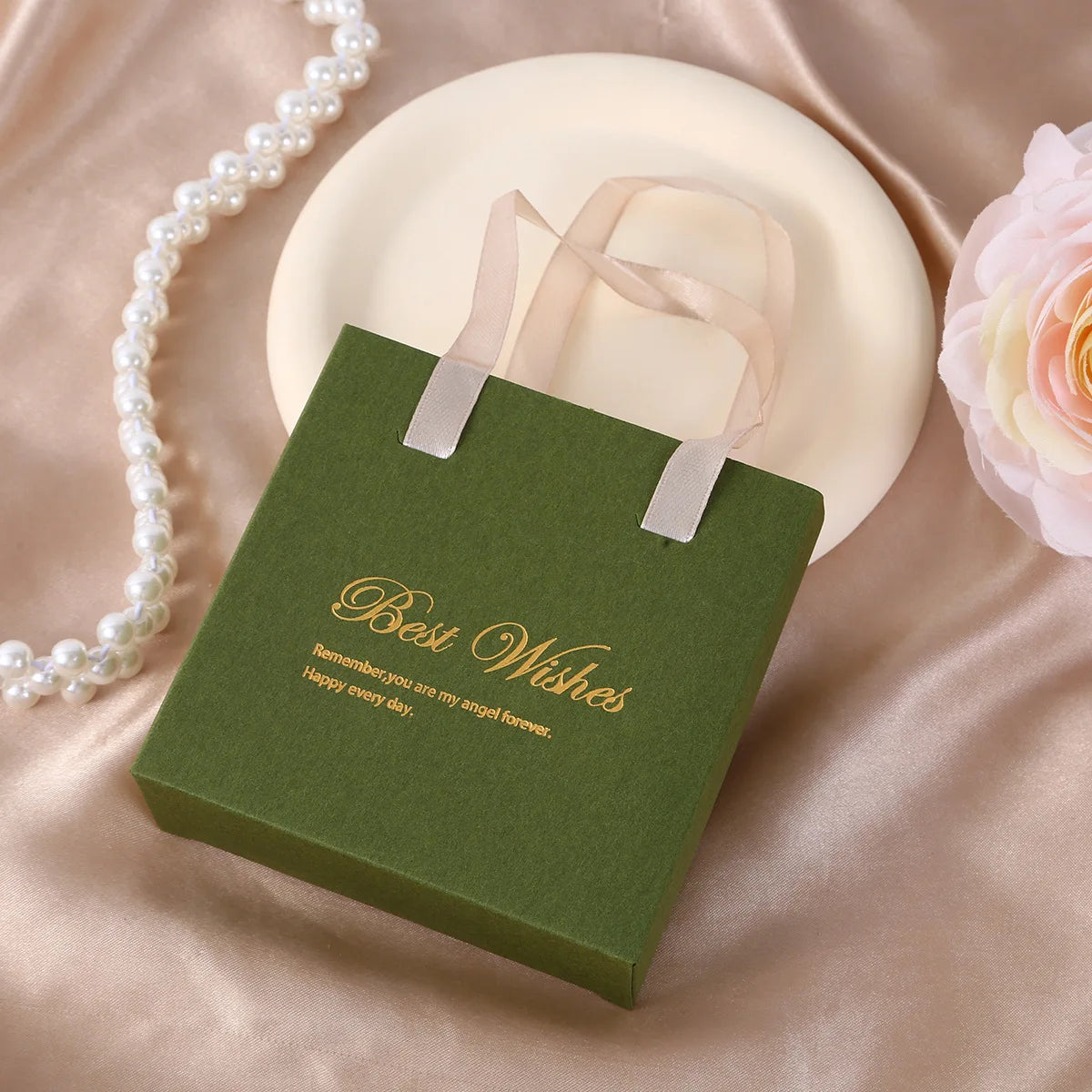 Handheld Jewelry Box Paper Pull-Out Drawer Jewelry Case Portable Ring Earrings Necklace Gifts Packaging Box Oasis Select Green
