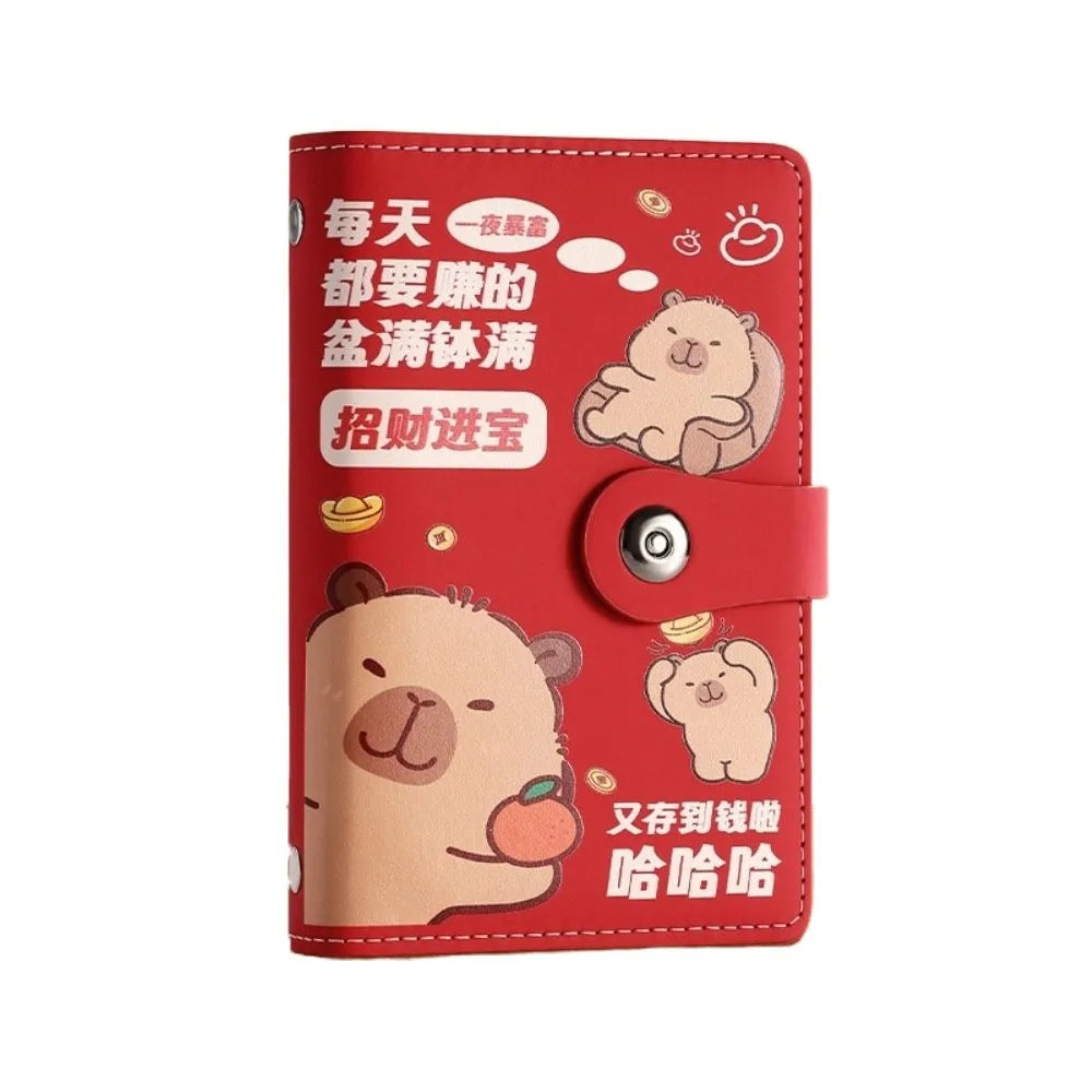 Cartoon Capybara Saving Money Binder PU Leather with Password Lock Planner Organizer Savings Handbook Cash Envelopes Oasis Select Style B Red