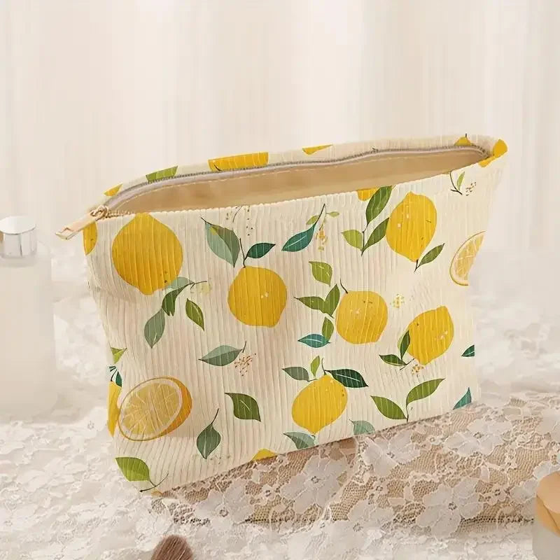 Floral Corduroy Zipper Makeup Bag – Cosmetic Travel Organizer