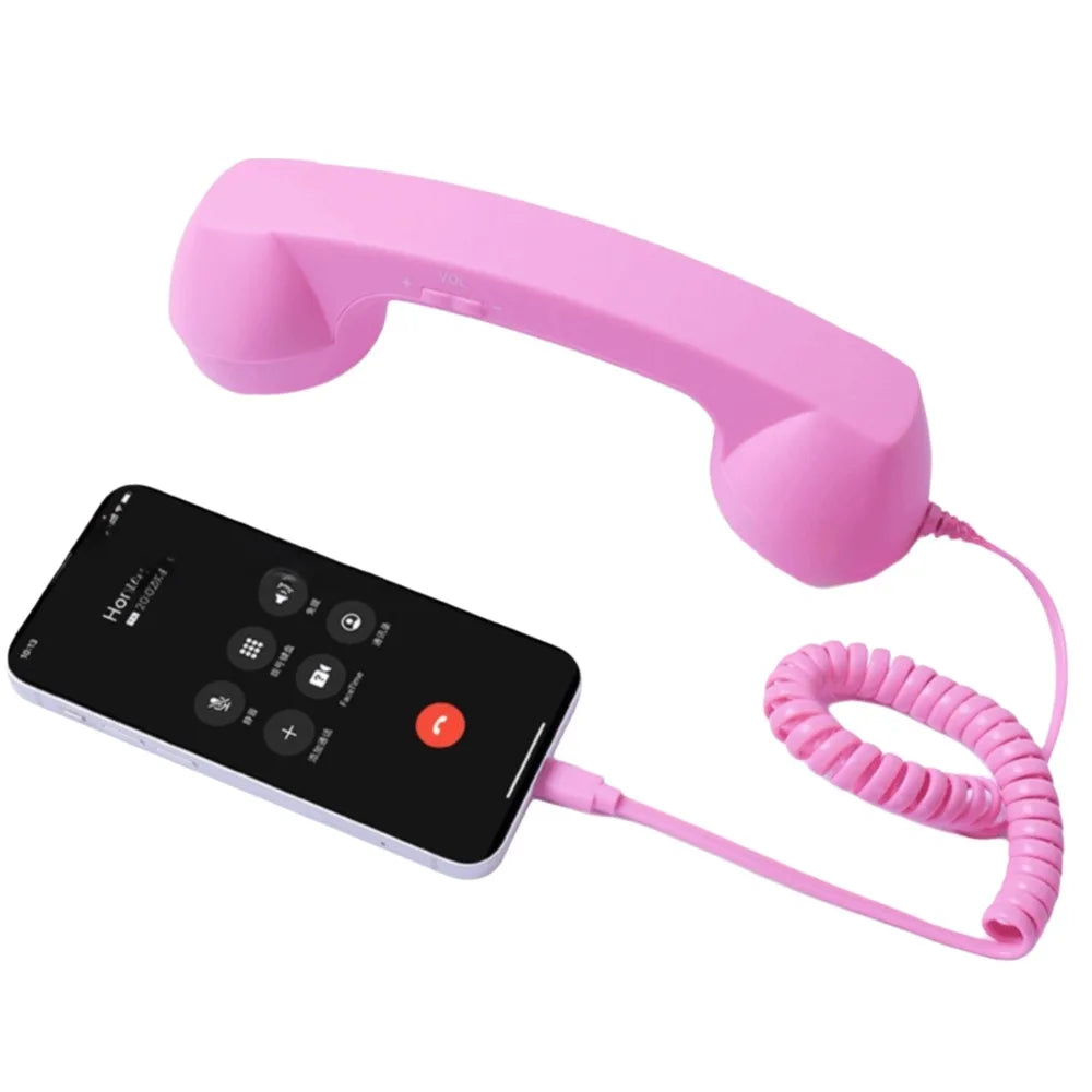 Wired Receiver Retro Telephone Handset Handheld Receiver External Volume Control Wired Microphone Handset Type-C/3.5mm Oasis Select Type-C Pink
