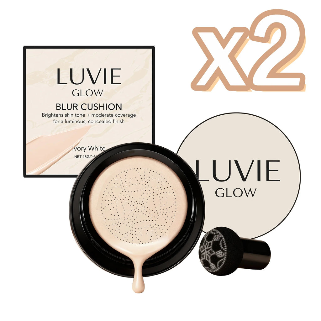 Long-Lasting Air Cushion Foundation Natural Coverage Blemishes Smooth Brightening Skin Oil Control Sweatproof Facial Base Makeup Oasis Select Ivory White x 2