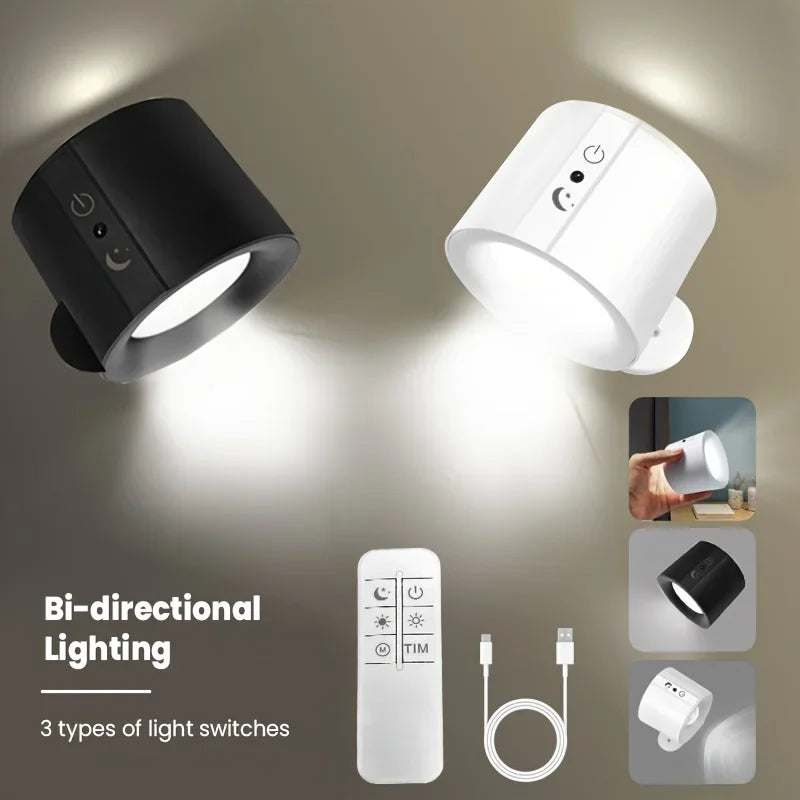 USB Rechargeable Wall Light 360° Rotatable Magnetic Wall Lamp with Remote Control LED Double Sided Wall Lamp for Bedroom Hallway Oasis Select