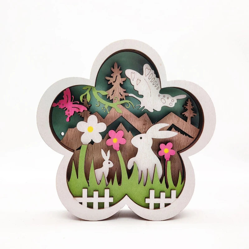 Easter Wooden Flower Lighting Creative Spring Rabbit Butterfly LED Light Decoration Pendant Oasis Select No light