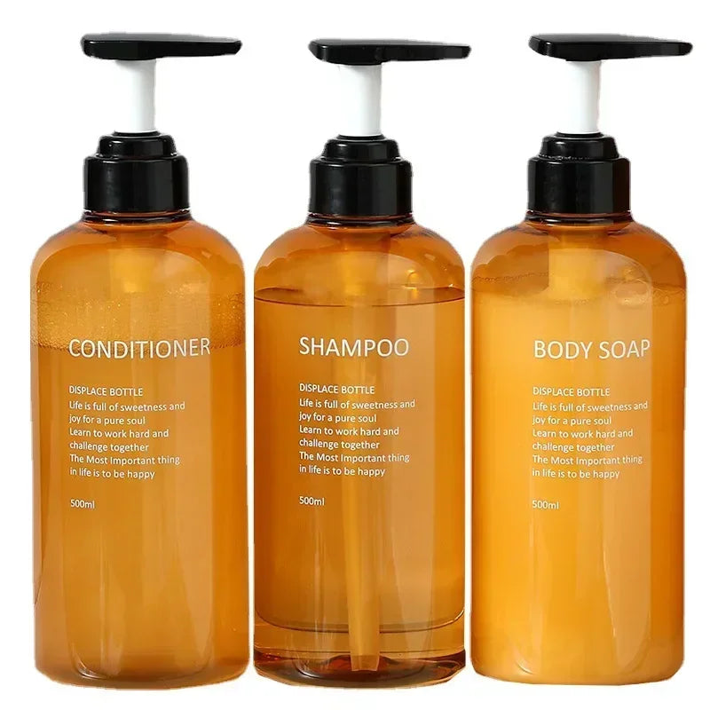 Shampoo Conditioner Body Wash Dispenser Set, Printed Letters Bathroom Soap Bottle Dispenser, Shower Pump Shampoo Dispenser Oasis Select yellow 300ml
