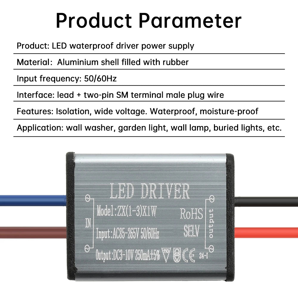 LED Driver Ballast AC85-265V 1-24W 250MA Adapter Transformer Lighting Transformers For Outdoor Waterproof Wall Lamp Floodlight Oasis Select