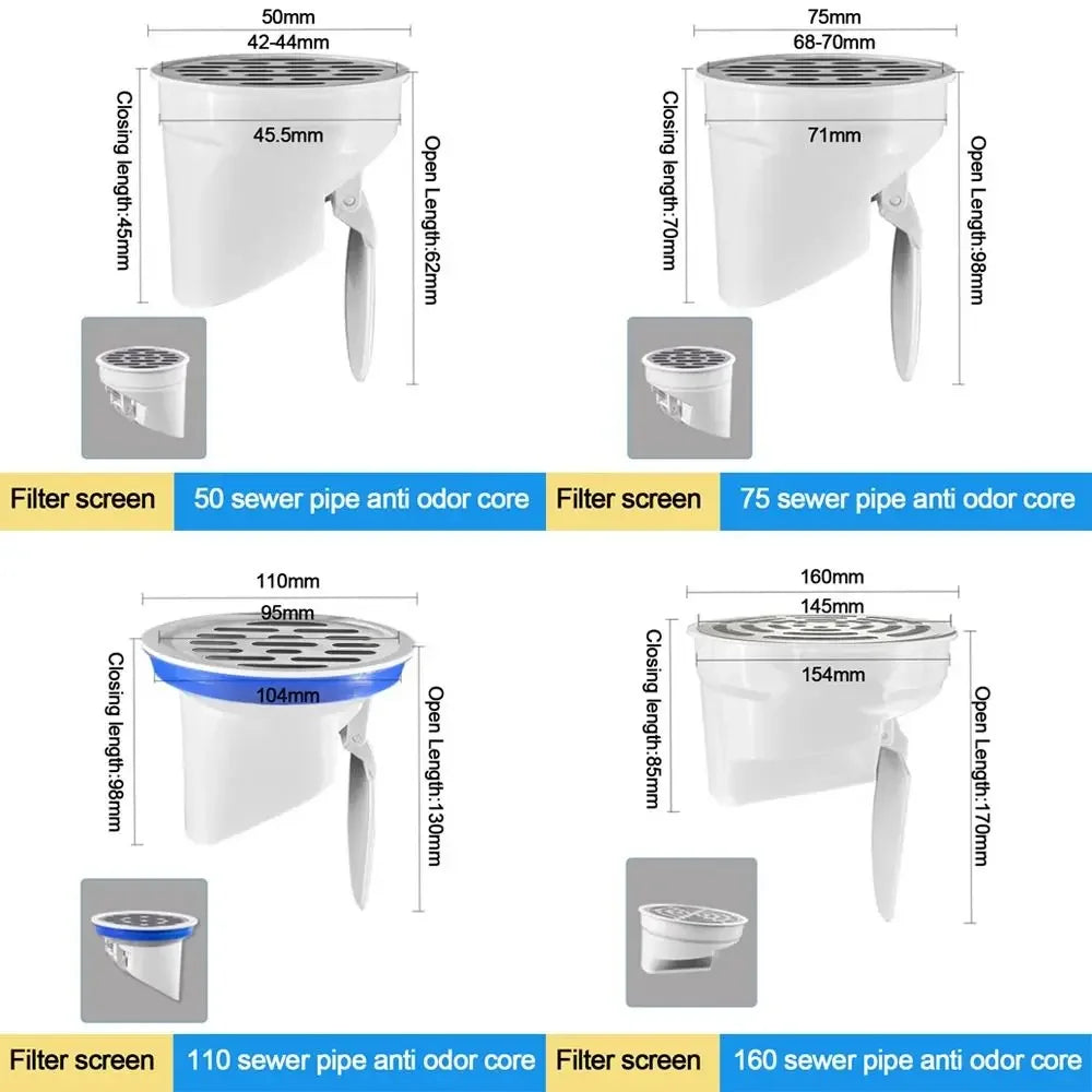Anti-leak Drainage Pipe Floor Drains Floor Outlet Odor-resistant Insect-proof Roof Cover Automatic Closing Replacement Oasis Select