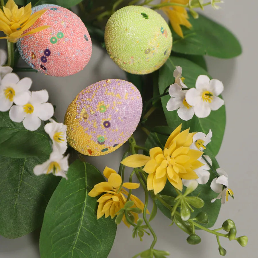 Easter Egg Flower Wreath Artificial Flowers Butterfly Candlestick Wreaths Garland Candle Holder Ring Table Home Party Decoration Oasis Select