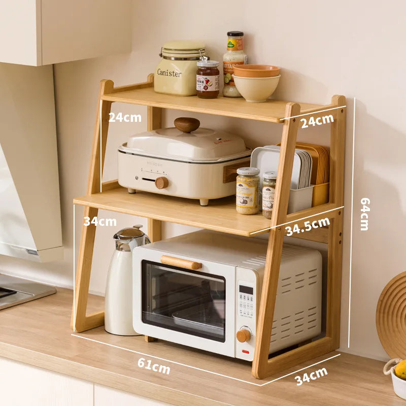 Kitchen Microwave Oven Shelf Household Multi-layer Oven Stand Desktop Countertop Rice Cooker Storage Shelf Oasis Select Primary color 61cm