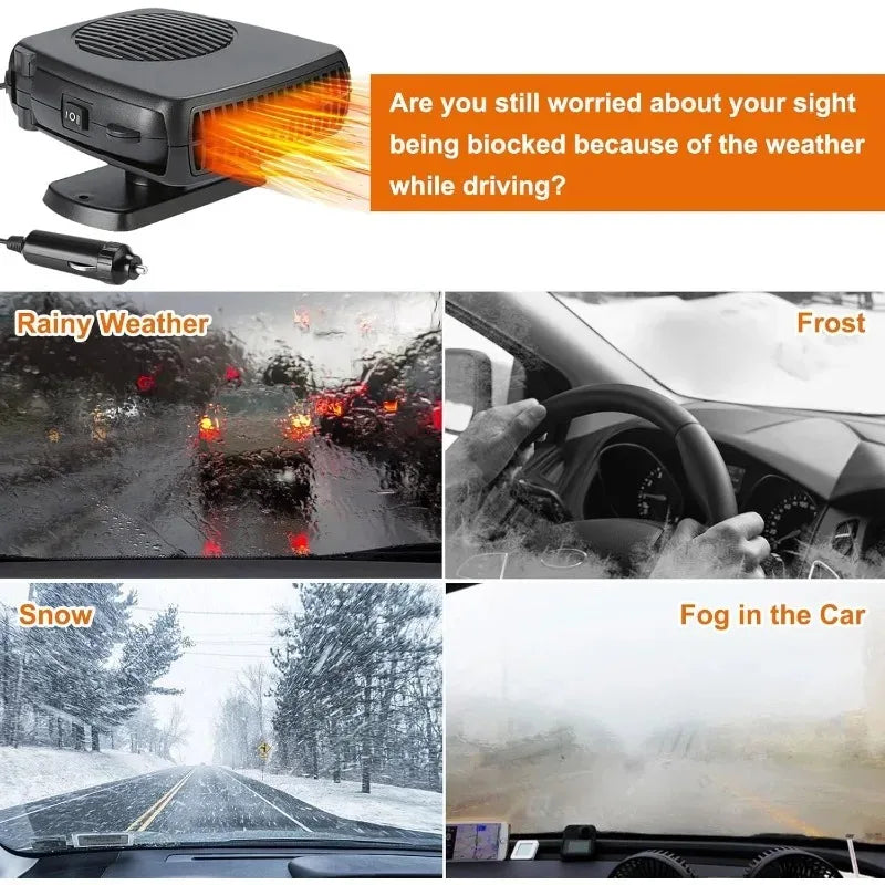 2 IN 1 Car Heater 12V 24V 150W 200W Portable Heater Fan Cooling Heating Auto Windshield Defroster Anti Fog Heater System Oasis Select