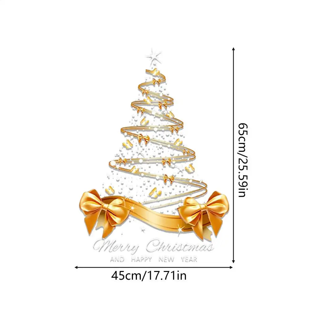 Christmas Window Clings 25.59x17.72 Inch Mural Pvc Double-Sided Golden Christmas Tree Window Clings for Glass for Holiday Home Oasis Select Gold