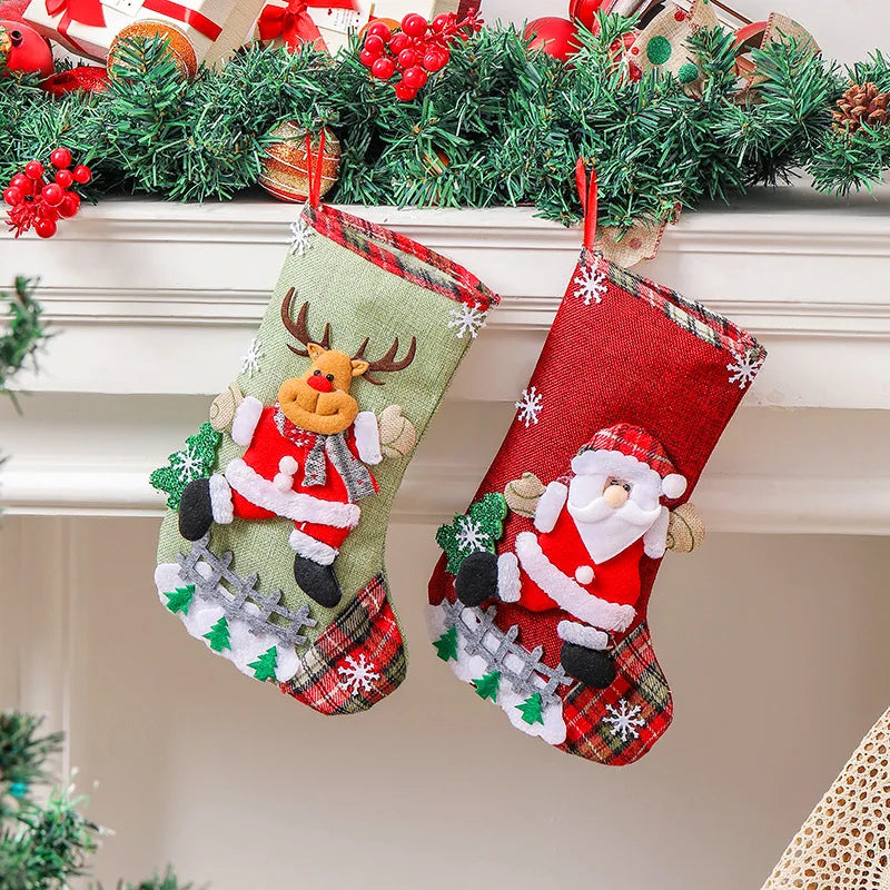 Linen Large Christmas Stocking Fence Christmas Gift Bag Christmas Tree Hanging Ornaments Candy Bag Ornaments Oasis Select
