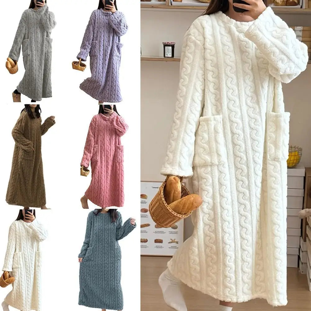 Women's Flannel Nightgown – Long Sleeve Warm Fleece Night Dress