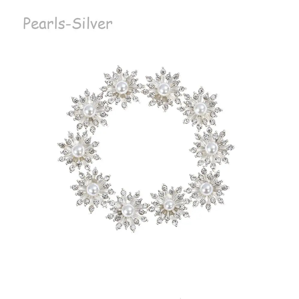 10PCS 16MM Vintage Buttons Clothing Flatback Plating Pearl Buckle Rhinestone Snowflake Cabochon DIY Craft Apparel Sewing Tools Oasis Select Pearl-Silver