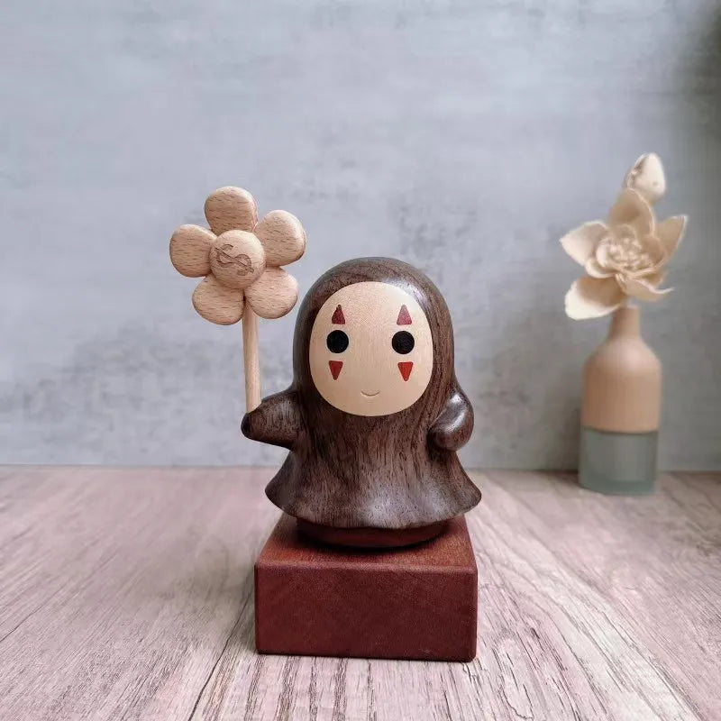 Solid Wood Creative Totoro Windmill Faceless Male Ornament Couple Gift Living Room Decoration Cartoon Music Box Birthday Gift Oasis Select SKY BLUE
