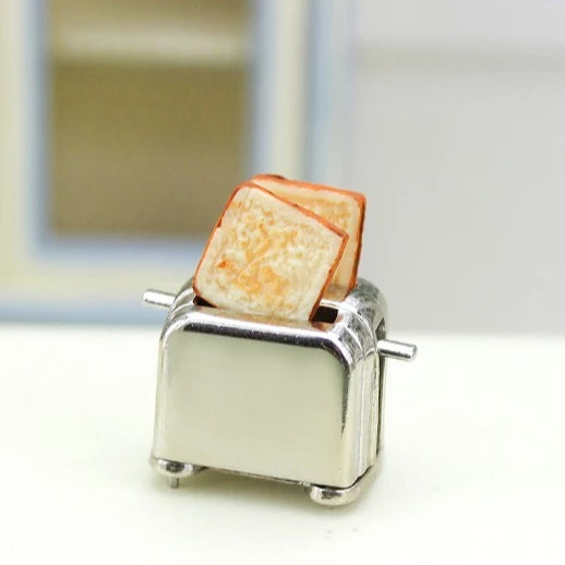 Mini Metal Toaster with 2 Toast Slices – 1:12 & 1:6 Dollhouse Breakfast Set for Fairy Garden & Micro Landscapes Home Accessories Oasis Select SilverBottom