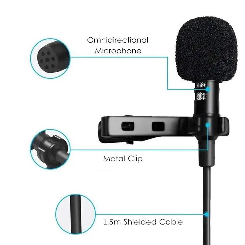 1.5m Mini Portable Lavalier Microphone Condenser Clip-on Lapel Mic Wired USB 3.5mm Type C Microphone For Laptop PC Camera Oasis Select
