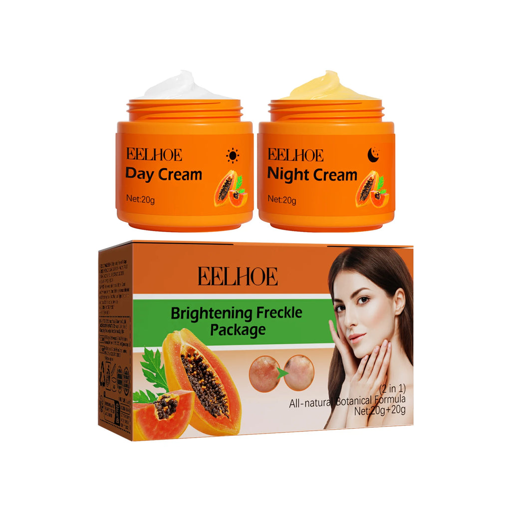 Papaya Brightening Freckle Face Cream Set Day Night Sun Spots Corrector Fade Pigment Brighten Skin Tone Day & Night Moisturizer Oasis Select 1 Set