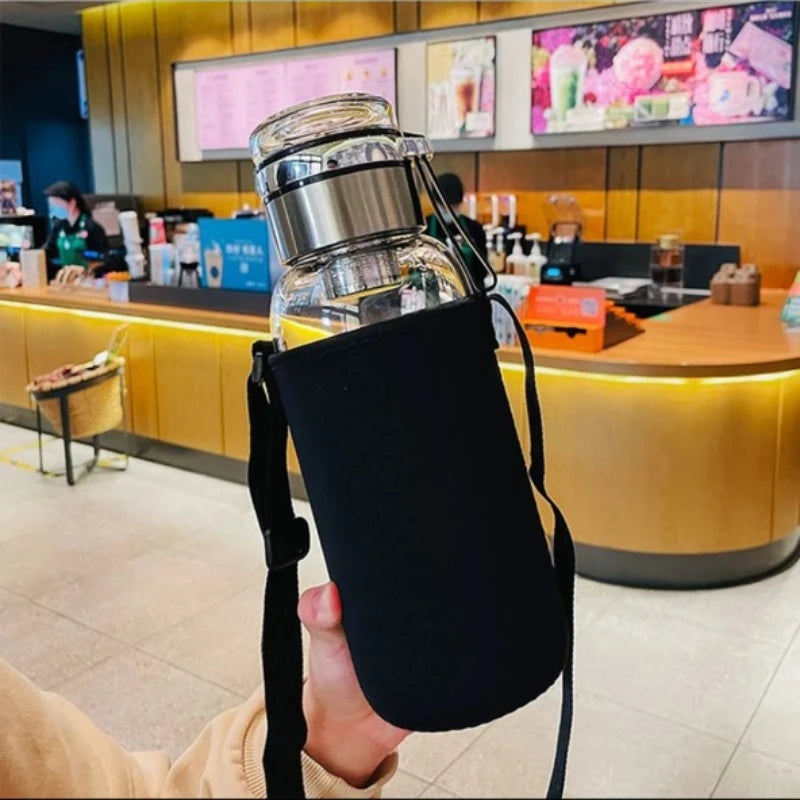 1500ML/2000ML large capacity high borosilicate glass water bottle transparent milk juice cup outdoor portable thermos cup Oasis Select