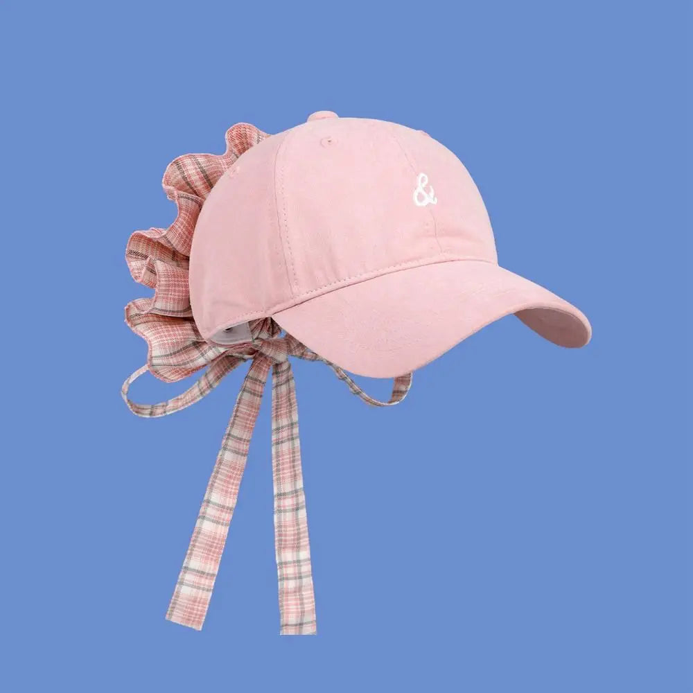 New Design with Strap Baseball Cap Embroidered Cotton Material Sun Hat Sweet Ribbon Sports Hat Oasis Select