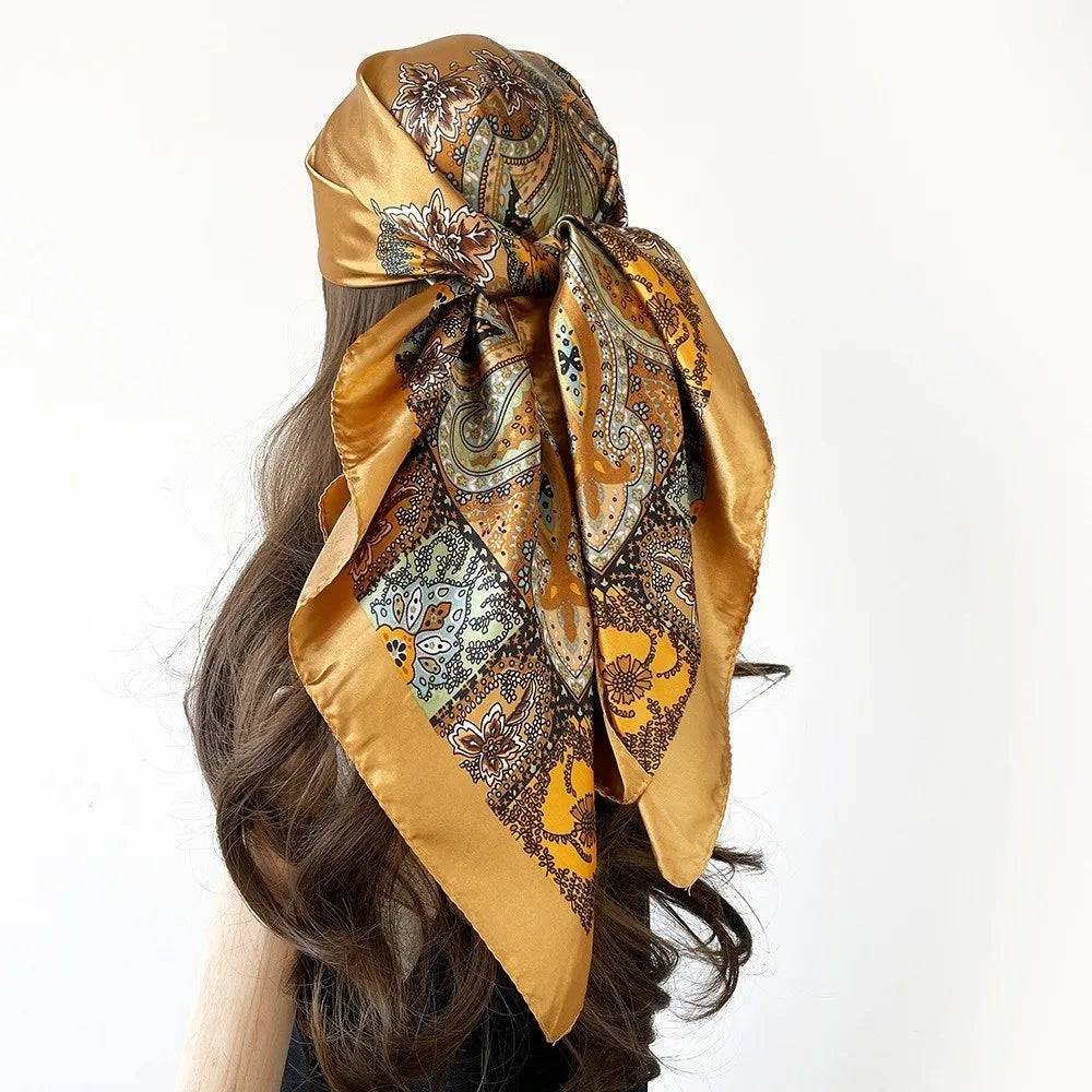 Luxury 90*90cm Satin Square Scarf Bohemian Hair Accessories Print Silk Headkerchief Floral Shawl Wraps Headband Wedding Oasis Select G