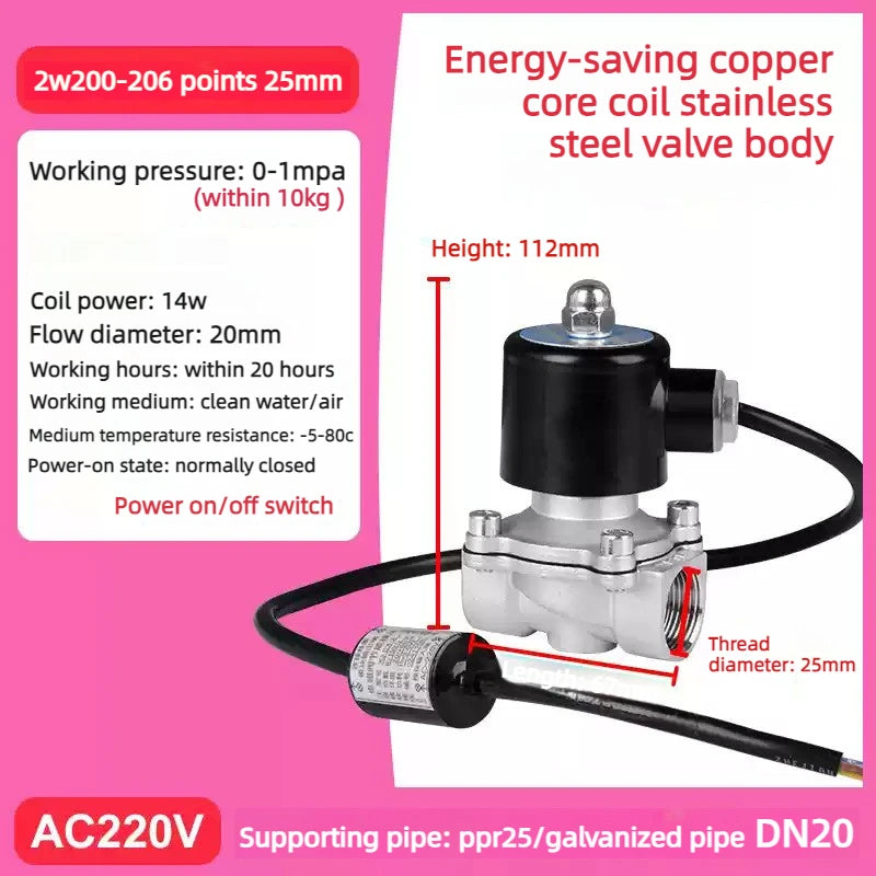 Lectric Solenoid ValveDN15/20/25 1/2" 3/4" 1" Energy Saving Non Heating Normally Closed Pneumatic Water Oil Air AV220V DC24V Oasis Select 2W20 DN20 AC220V Energy-saving model