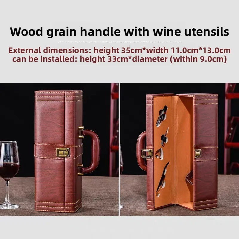 Luxury PU Leather Wine Bottle Gift Box Home Storage Organizer Wine Carrying Holder Leather Gift Box Packaging Bottle Opener Set Oasis Select 1pc Red 33cm