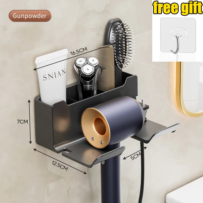 Hair Dryer Holder Wall Mounted Wall Dryer Cradle white black greyHairdryer Blow Dryer Organizer for Bathroom Bathroom Shelves Oasis Select B-Gray-4pcs