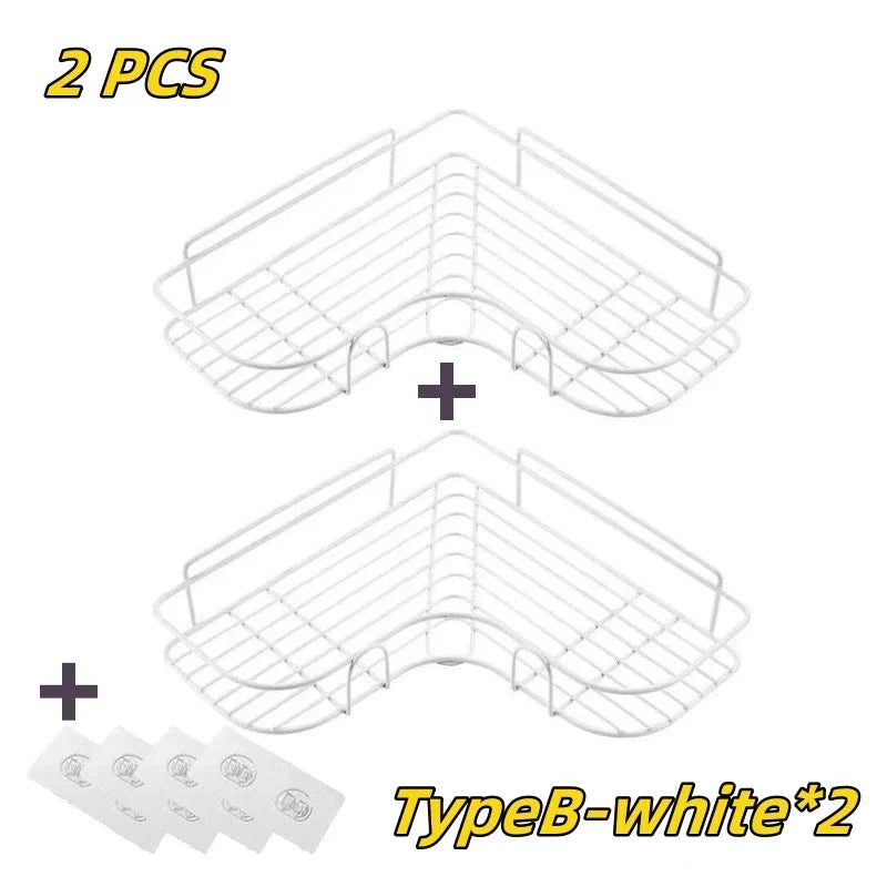 1/2PCS Bathroom Metal Shelf No-Drill Metal Corner Shelf Shower Storage Shelf Bracket Bathroom Accessory Organizer Shampoo Shelf Oasis Select B-white 2 sets