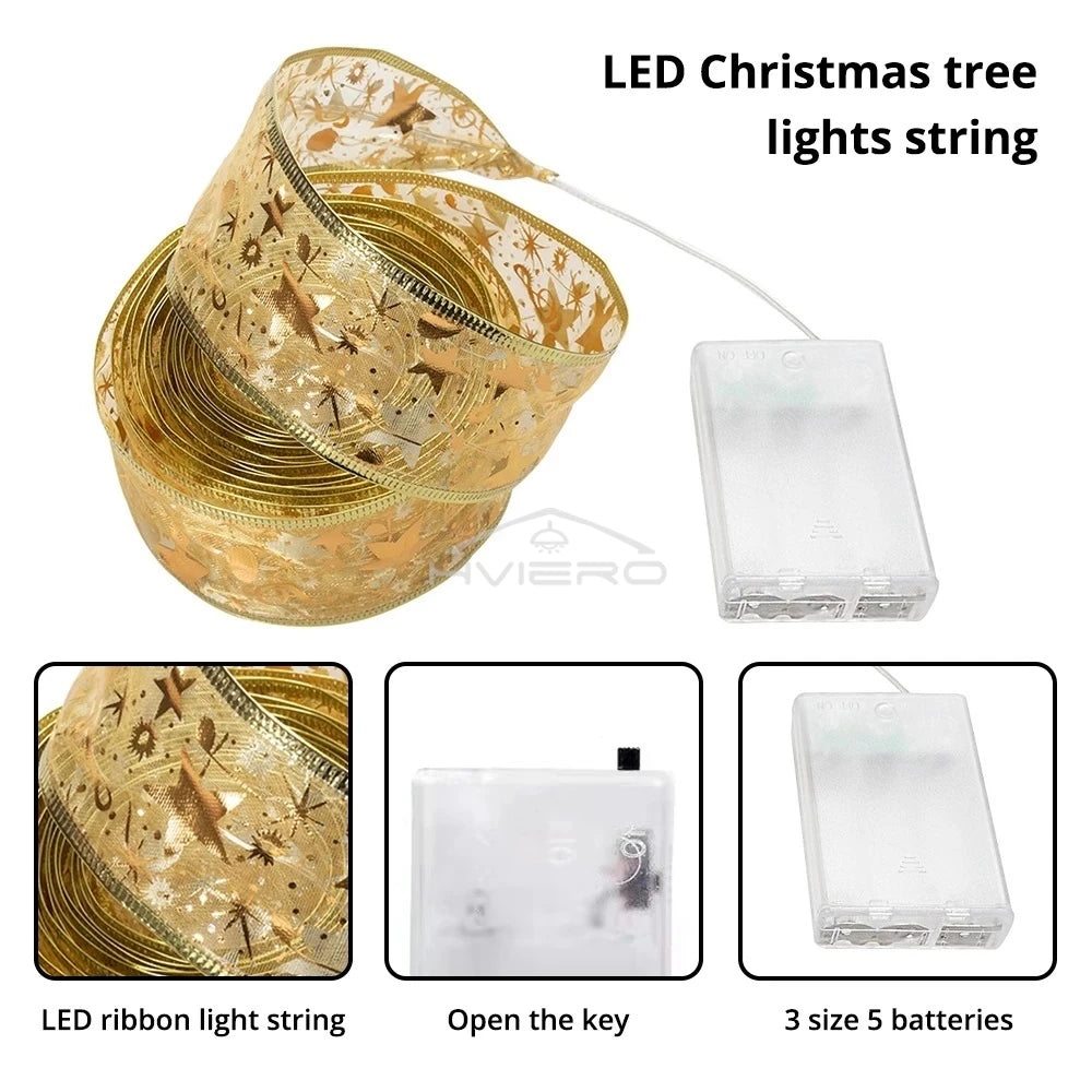 Gold Ribbon LED Fairy Lights 10m – Warm White Christmas String