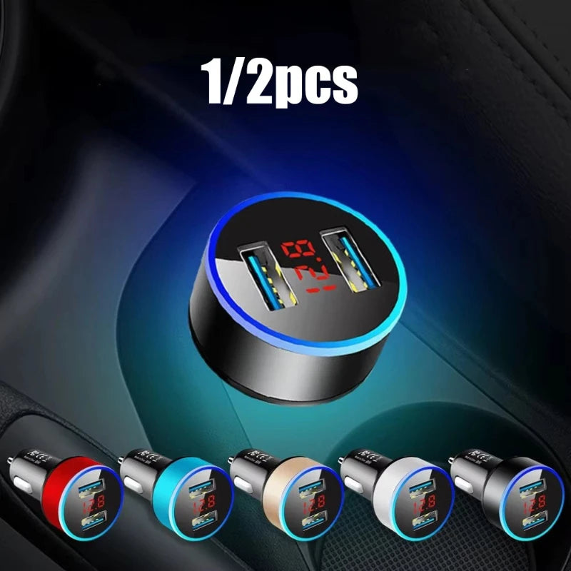 1/2pcs Car Charger For Cigarette Lighter Smart Phone USB Adapter Mobile Phone Charger Dual USB Digital Display Voltmeter Oasis Select