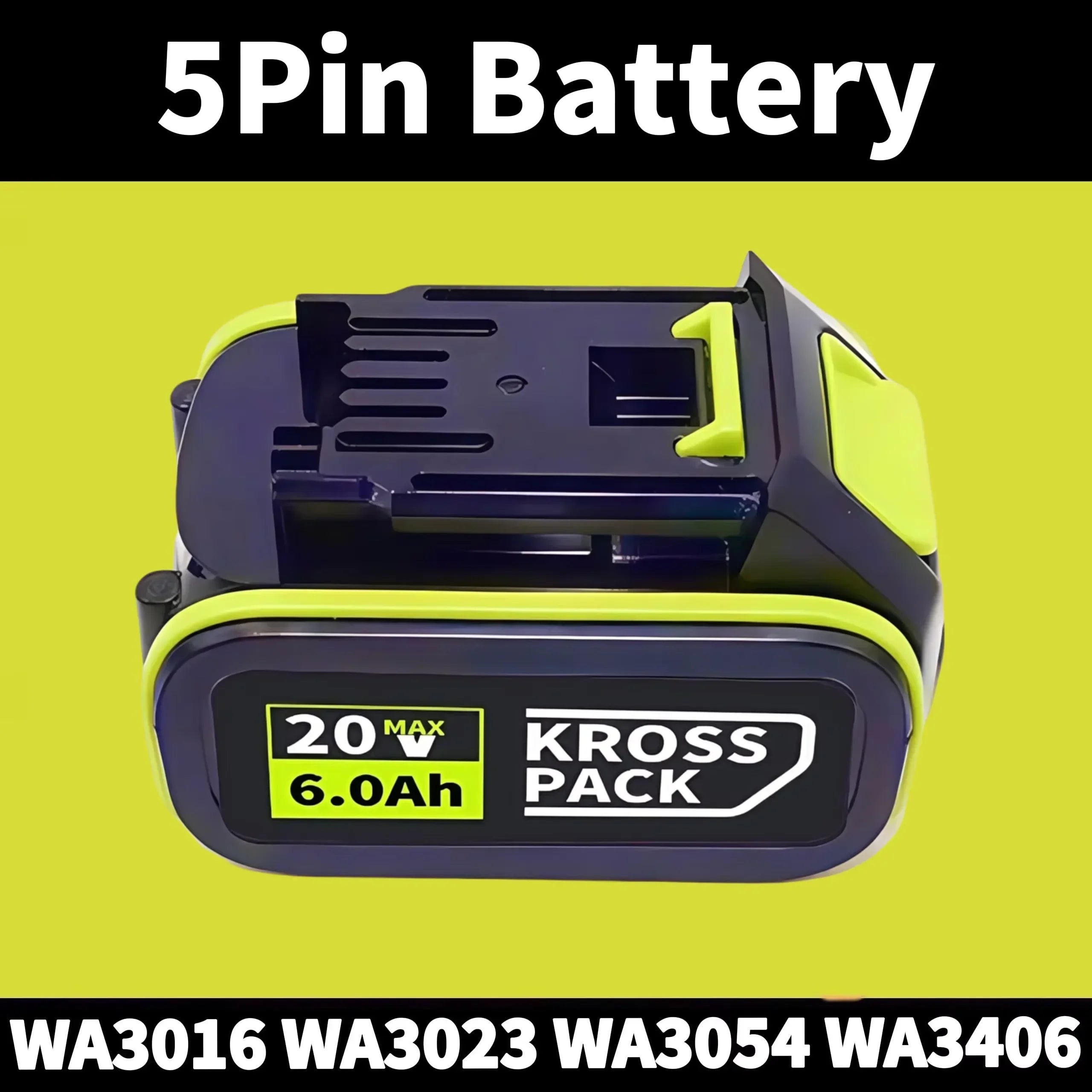 20V 6.0Ah & 8.0Ah WA/WX Tools Battery, 3H Fast Charge with LED Display & 5 Protections, Compatible WA3016/WA3023/WA3054 Oasis Select A-5Pin-6.0Ah-1pcs