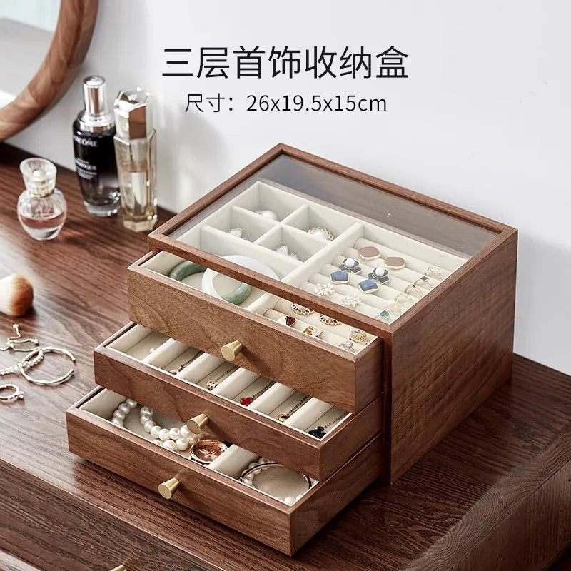 2024 New Large-capacity Wooden Jewelry Box Storage Cabinet New Chinese High-end Gold Jewelry Storage Box Oasis Select J