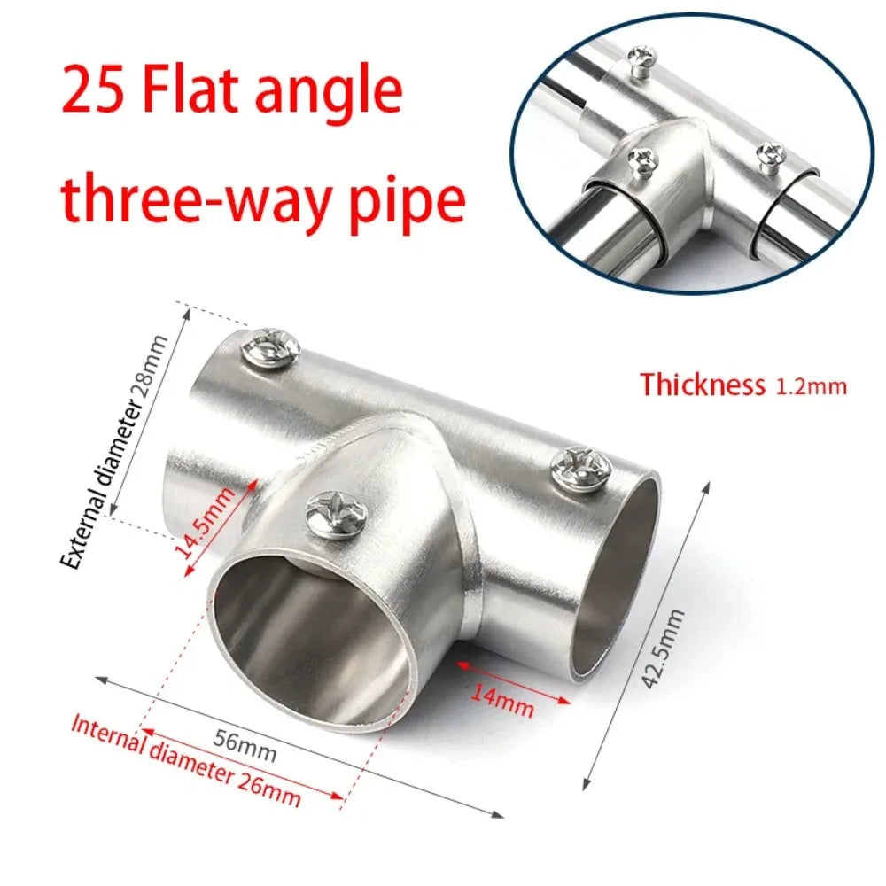 1Pcs New Tee Straight Elbow Pipe Connector 2/3/4/5/6 Way Stainless Steel Pipe Fittings 25mm Tube Joint Furniture Hardware Oasis Select 25mm 3 Way Flat