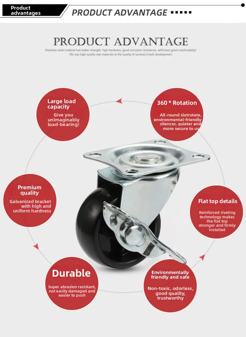 4Pcs 1"/1.25"/2" PVC Furniture Casters Wear Resistant Mute Universal Heavy Trolley Wheels 360 Degrees Swivel Castor with Brake Oasis Select