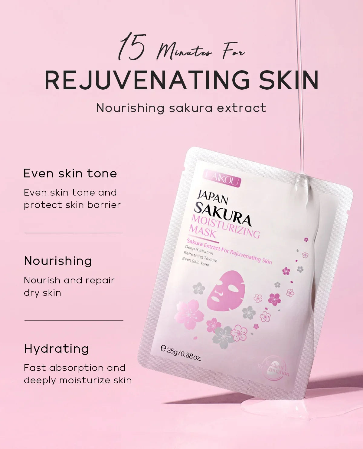 Laikou Sakura Hydrating Facial Mask Sheet Masks for Face Hydrating Shrinking Pores Moisturizing Face Masks Skin Care Cosmetics Oasis Select