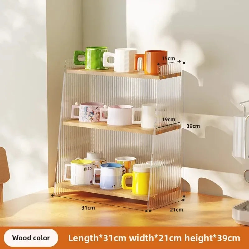 Multi-functional Desktop shelf Acrylic cup holder Water cup holder Household multi-layer storage rack sturdy and durable Oasis Select Log color 31