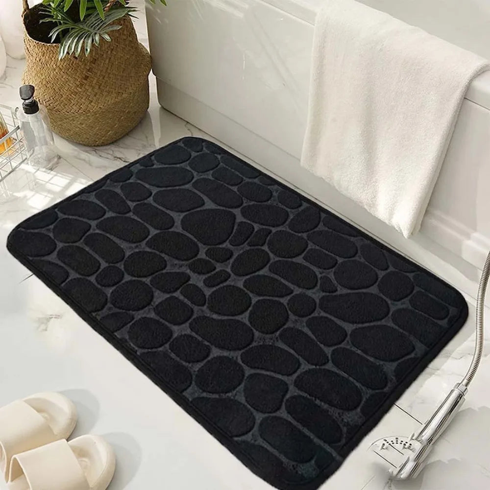 Practical Cobblestone Bath Mat Non-slip Absorbent Shower Doormat Thickened Soft Bathtub Floor Rug Oasis Select Black