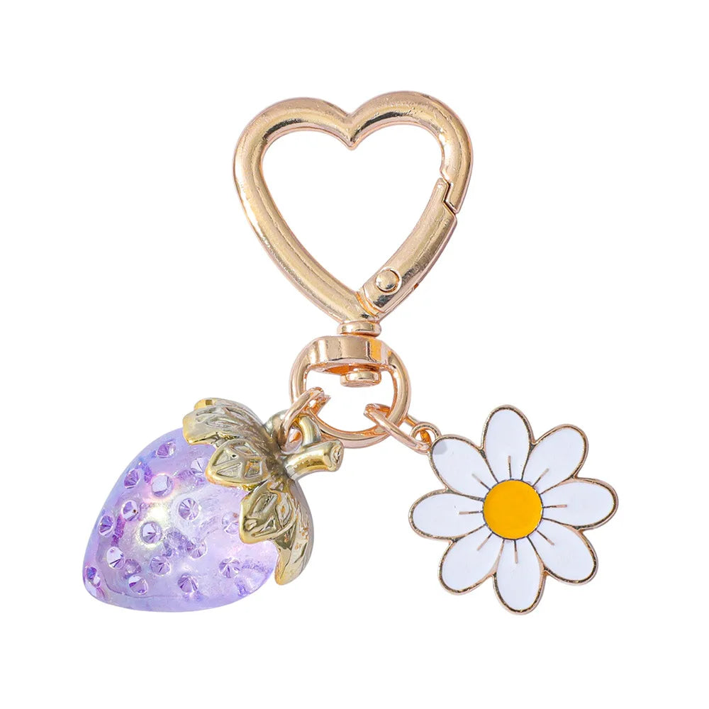 ZAKOL Fresh Strawberry Pendant Keychain Flower Charm Keyrings Ornament Backpack Wallet Pendants Girls Fashion Jewelry Gift Oasis Select A