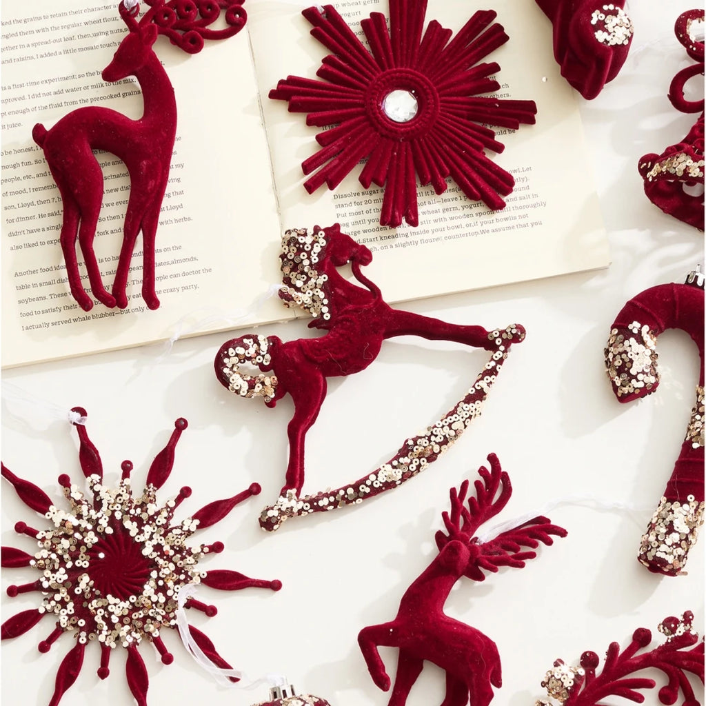 Nordic Christmas Decorations Flocked Burgundy Hanging Ornaments Christmas Tree Decorations Holiday Decor Oasis Select