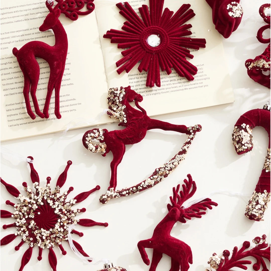 Nordic Christmas Decorations Flocked Burgundy Hanging Ornaments Christmas Tree Decorations Holiday Decor Oasis Select