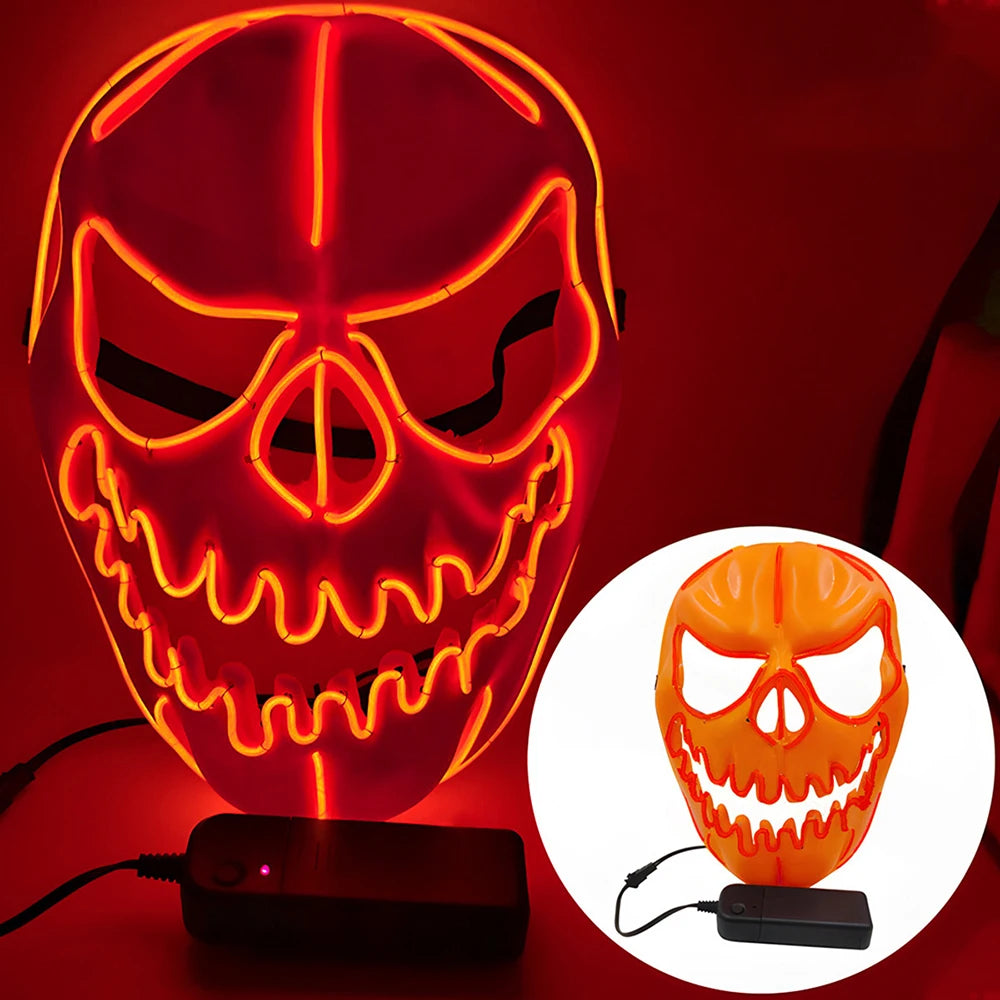 1PC Creative Halloween Party Costumes Accessories Devil LED Horror Masks Pumpkin Head Mask Scary Cosplay Props for Adult Oasis Select Red