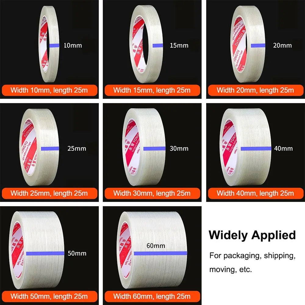 New Strong Stripes Fiberglass Tape Single-sided High Temperature Resistance Strapping Tape 25M Fixed Seal Oasis Select