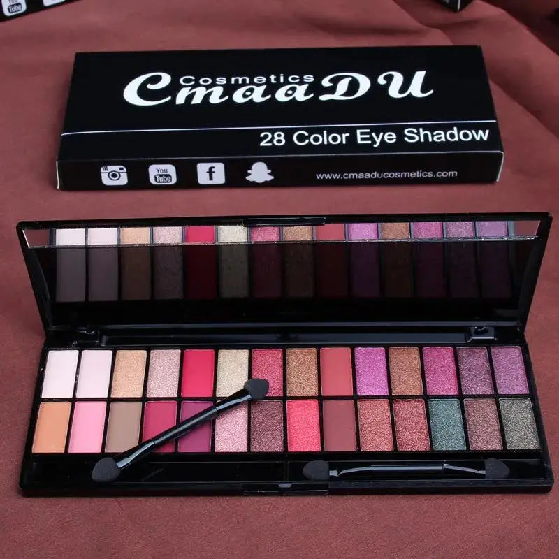 Cmaadu 28-Color Matte Shimmer Eyeshadow Palette + Brush
