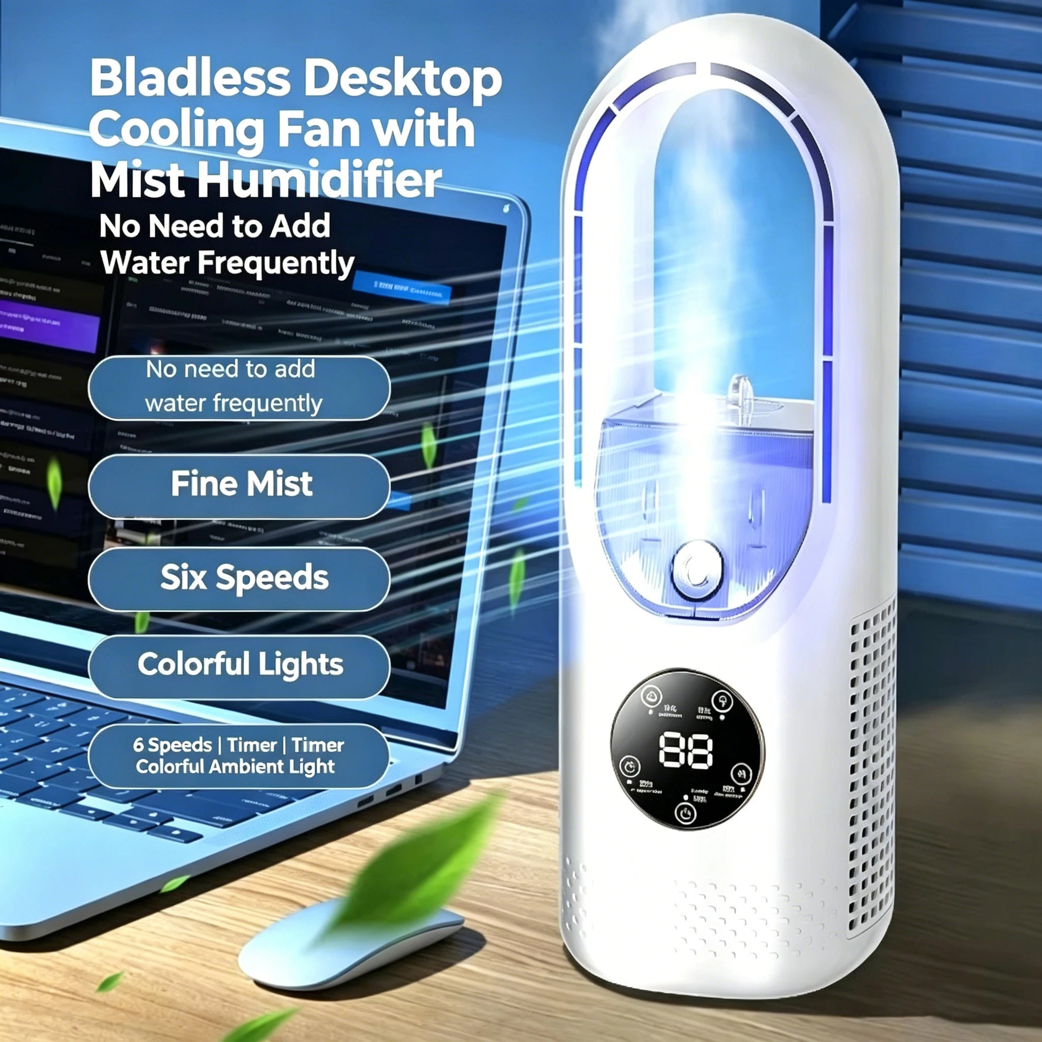 Desktop Cooling Fan Humidifier 2 In 1 Silent Circulation Air Cooler With RGB Light Touch LED Display For Office Bedroom Dorm Oasis Select