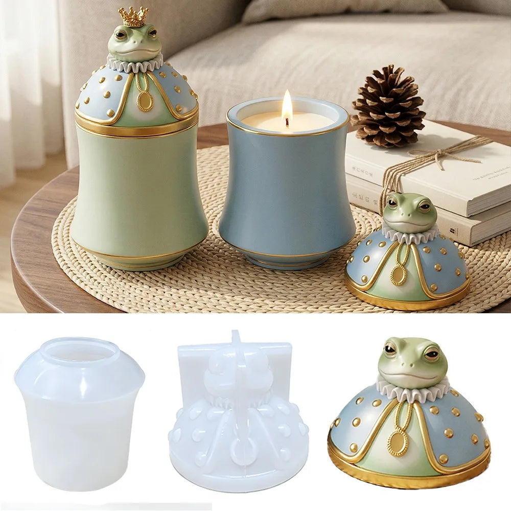 3D Frog Prince Candle Jar Silicone Mold Set, Resin Casting Mould For DIY Candle Making Home Decor Oasis Select